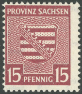 PROVINZ SACHSEN 80Xa , 1945, 15 Pf. Mittellilakarmin, Wz. 1X, Herstellungsbedingte Leichte Gummiwellung, Postfrisch, Pra - Other & Unclassified