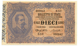 10 LIRE BIGLIETTO DI STATO EFFIGE UMBERTO I 25/10/1892 SPL- - Regno D'Italia – Other