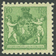 LIECHTENSTEIN 50A , 1921, 10 Rp. Dunkelgelblichgrün, Gezähnt L 91/2, Postfrisch, Pracht, Mi. 85.- - Other & Unclassified