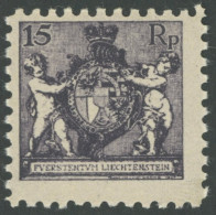 LIECHTENSTEIN 52A , 1921, 15 Rp. Schwarzgrauviolett, Gezähnt L 91/2, Postfrisch, Pracht, Mi. 60.- - Autres & Non Classés