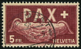 SCHWEIZ BUNDESPOST 458 O, 1945, 5 Fr. PAX, Pracht, Mi. 360.- - Used Stamps