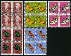 SCHWEIZ BUNDESPOST 648-52 VB O, 1957, Pro Juventute In Viererblocks Mit Zentrischen Ersttagsstempeln, Prachtsatz - Usados