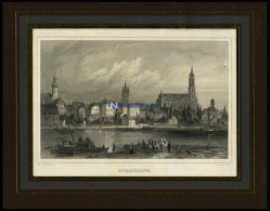 STRAUBING, Gesamtansicht übers Wasser, Stahlstich Von Gerhardt/Poppel Um 1840 - Estampes & Gravures