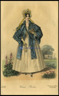 Wiener-Moden - Kleid Aus Mousseline, Cape Von Foulard - Dazu Tüll-Haube Mit Blumen, Altkolorierter Kupferstich Aus Wiene - Lithographies