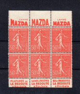 !!! PRIX FIXE : 50C SEMEUSE BLOC DE 6 AVEC BANDES PUBS MAZDA - LA REDOUTE NEUF ** - Unused Stamps