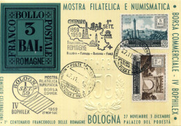 1959 SAN MARINO Cartolina Mostra Filatelica E Numismatica, Centenario Dei Francobolli Delle Romagne - Brieven En Documenten