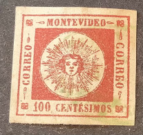 Uruguay 1859 100c Brown Lake Sun Issue With Thin Numerals Used (Sc 9 &  YT 9 - Uruguay