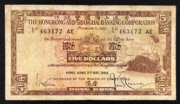 HONG KONG 5 DOLLARS 02 05 1959 PICK#181a LOTTO 1532 - Hong Kong