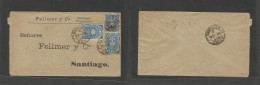 Chile. 1897 (1 June) Santiago Local Usage. Provisional Period Fiscal Used As Postage. 5c Blue (x2 + 5c Mns) At 15c Rate. - Chile