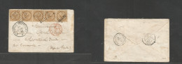 Frc - Martinique. 1863 (25 Nov) St. Pierre - France, Montreal (18 Dec) Multifkd Env 10c Bister Horiz Strip Of Five, Tied - Sonstige & Ohne Zuordnung