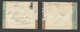 Suriname. 1944 (2 May) Paramaribo - Grenada, British West Indes (22 May) Single Fkd Env, Depart Censor + Rare British Ar - Suriname