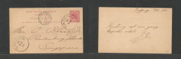 Malaysia. 1899 (29 Nov) SARAWAK. Sadong - Singapore (3 Dec) 3c Red Stationary Card, Cancelled Large Cds Type + Arrival O - Malaysia (1964-...)