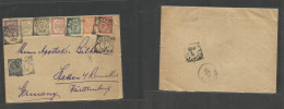 Dutch Indies. 1906 (12 July) Makasser - Germany, Hessen (17 Aug) Multicolor (8 Diff) Fkd Envelope, Tied Cds. VF. - Niederländisch-Indien