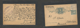 Portugal-India. 1910 (3 March) Neura Ilhas - Denmark, Cph. 3rs Blue Mouchon Stationary Card + 2 Adtls, Tied Cds. Cancell - Sonstige & Ohne Zuordnung