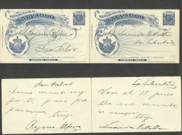 Salvador, El. 1896 (15 June) El Chilamatal - La Libertad (16 June) - Salvador. 1c Blue / Greenish Doble Stationary Card - Salvador