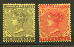 Victoria 4d. Black On Yellow And Red On Yellow SG 49, 50 * - Jamaïque (...-1961)