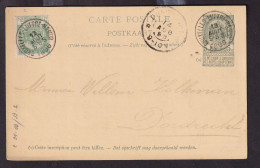 DDFF 027 -- Entier Armoiries + TP Dito - Ambulant BRUXELLES-LUTTRE-NAMUR 1896 5-8 S (RARE) Vers DORDRECHT - Ambulantes