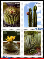 Ref. BR-V2022-14-S BRAZIL 2022 - FAUNA FLORA - SUCCULENTS,MERCOSUL, CACTUS, BLOCK SE-TENENT MNH, FLOWERS, PLANTS 4V - Unused Stamps