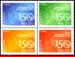 Ref. BR-3303 BRAZIL 2015 - INTL TELECOMMUNICATIONUNION, ITU, 150 ANNIV., SET MNH, TELECOMMUNICATION 4V Sc# 3303 - Blocs-feuillets