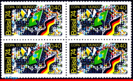 Ref. BR-1356-Q BRAZIL 1974 - WORLD CUP, FIFA,VICTORY GERMANY,FLAGS,MI#1445,BLOCK MNH, FOOTBALL SOCCER 4V Sc# 1356 - Blocks & Kleinbögen