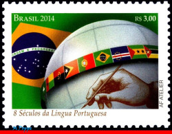 Ref. BR-3272 BRAZIL 2014 - WITH PORTUGAL, FLAGS,800 YEARS PORTUGUESE LANGUAGE, MNH, JOINT ISSUE 1V Sc# 3272 - Unused Stamps