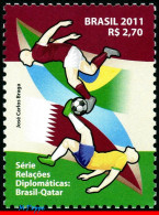 Ref. BR-3207 BRAZIL 2011 - WITH QATAR,FOOTBOLL/SOCCER, MNH, RELATIONSHIP 1V Sc# 3207 - Unused Stamps