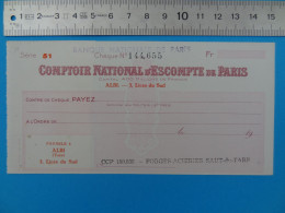 Chèque Neuf COMPTOIR NATIONAL D'ESCOMPTE De PARIS Albi (Tarn-et-Garonne) Série 51 Forges Acieries Saut Du Tarn - Cheques En Traveller's Cheques