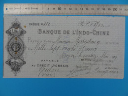 Chèque Duplicata BANQUE DE L'INDO-CHINE (Saïgon, Indochine) Payable Crédit Lyonnais Illustré Imprimeur Chaix - Cheques En Traveller's Cheques