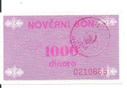 BOSNIE-HERZEGOVINE 1000 DINARA ND1992 VF+ P 50 - Bosnie-Herzegovine