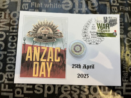 6-11-2023 (1 V 30) ANZAC Day 2023 - With $ 2.00 Military Repatriation Colored Coin & Military Stamp - 2 Dollars