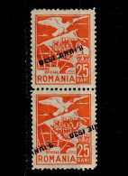 Romania 1930, Service Stamp, Michel Nr. 11, Diagonal Overprint Upside Down, **/MNH, Block Of 2 Stamps - Unused Stamps