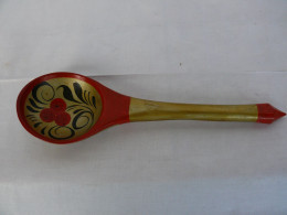 Vintage Khokhloma Wooden Spoon Hand Painted In Russia Russian Art #2146 - Cuillers