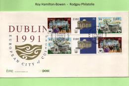 1991 Dublin City Of Culture In Se-tenant Strips Of 3 Ex Booklet On Official FDC.  Rare! - Brieven En Documenten