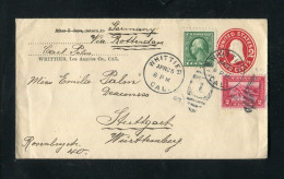 "USA" 1926, Ganzsachenumschlag Mit Int. Zusatzfrankatur, Stempel "WHITTIER", Nr.-Stempel "1", Nach Stuttgart (1192) - 1921-40
