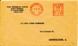 Great Britain Cover With Red Meter Cancel London 2-4-1931 Sent To Denmark - Covers & Documents