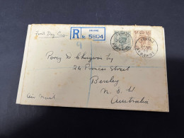 7-11-2023 (1 V 34) UK (registered) Letter Posted To Australia (1938) (condition As Seen On Scan) - Lettres & Documents
