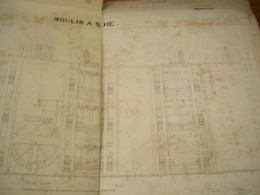 Plan Dessiné Encre Moulin à Soie Signé Bévière  Grenoble 1846 Plus Cahier D Architecture Manuscrit Et Couleurs - Machines