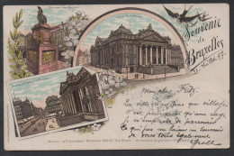 BRUXELLES - BRUSSELS  / 1897 CARTE LITHO MULTI VUES VOYAGEE  (ref CP937) - Mehransichten, Panoramakarten