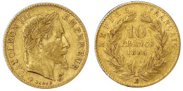 10 Francs Kopf Mit Lorbeerkranz 1865 BB, Straßburg. 3,23 G. 900/1000. Fast Sehr Schön. Gadoury 1015. - 10 Francs (or)