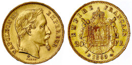 20 Francs 1869 BB, Straßburg. 6,45 G. 900/1000. Vorzüglich/Stempelglanz. Gadoury 1062. Krause/Mishler 801.2. - 20 Francs (or)