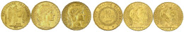 3 X 20 Francs: Stehender Genius 1877 A, Hahn 1904 Und 1913. Je 6,45 G. 900/1000. Im Schnitt Vorzüglich/Stempelglanz. Fri - 20 Francs (gold)