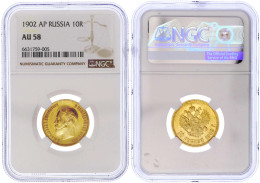 10 Rubel 1902 AP, St. Petersburg. 8,60 G. 900/1000. NGC Grading AU 58. Bitkin 10. Friedberg 179. - Russland