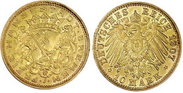 10 Mark 1907 J. Vorzüglich/Stempelglanz. Jaeger 204. - 5, 10 & 20 Mark Or