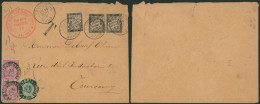 émission 1884 - N°45 Et 46 X2 Sur Lettre (18g, Double Port) Expédié De Malines > Tourcoing + Taxé à 50ctm ! Double Port - 1884-1891 Leopold II