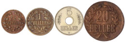 4 Stück: 5 Heller Lochgeld 1913 A, 1/2 Heller 1904 A, Heller 1905 A Und 20 Heller 1916 Kl. Krone (augensch. Kupfer J. 72 - Deutsch-Ostafrika