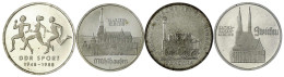 4 Gedenkmünzen In PP: 1988 10 Mark Sportwesen, 5 Mark Ferneisenbahn, 1989 5 Mark Marien- Und Katharinenkirche. Alle Poli - Otros & Sin Clasificación