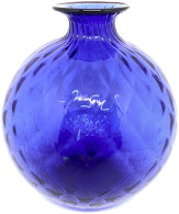 Designer-Vase "Monofiori Balloton" 1998 Von Venini Murano. Bauchige Form, Blau. Am Boden Signiert. Höhe 18 Cm - Glas & Kristall