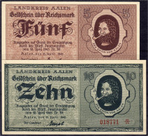 5 U. 10 Reichsmark 15.4.1945. KN. 6-Stellig. I-, Selten. Schöne 0141, 0142. - [11] Local Banknote Issues