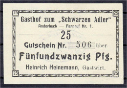 Heinrich Heinemann, Gasthof Zum Schwarzen Adler, 25 Pfg. O.D. (1920). I. Tieste 0120.05. - [11] Local Banknote Issues