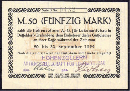 Hohenzollern Aktiengesellschaft Für Lokomotivbau, 50 Mark O.D. KN. 5 Mm. II. Müller E. 1225.1. - [11] Local Banknote Issues